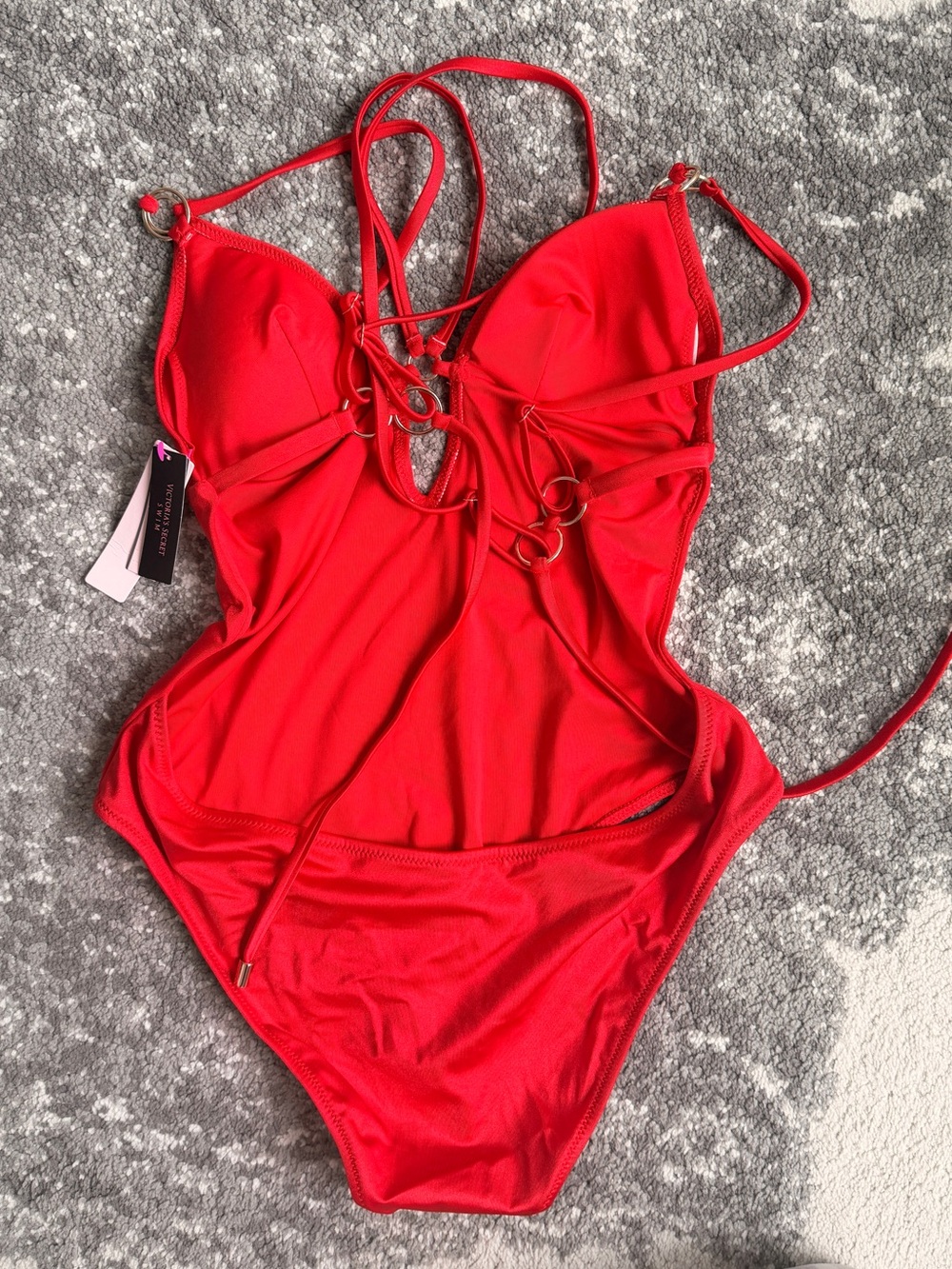 Victoria's Secret Red Strappy V-Keyhole One-Piece Swimsuit - Picture 6 of 7